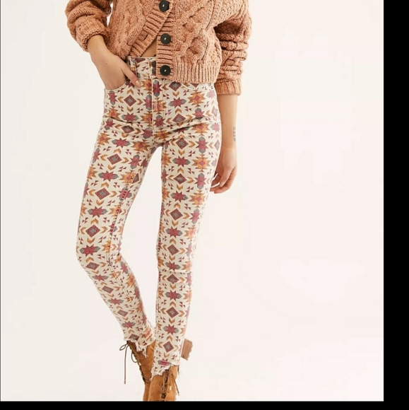 Free People Denim - We the Free Wild Child Aztec Skinny Ankle Jeans